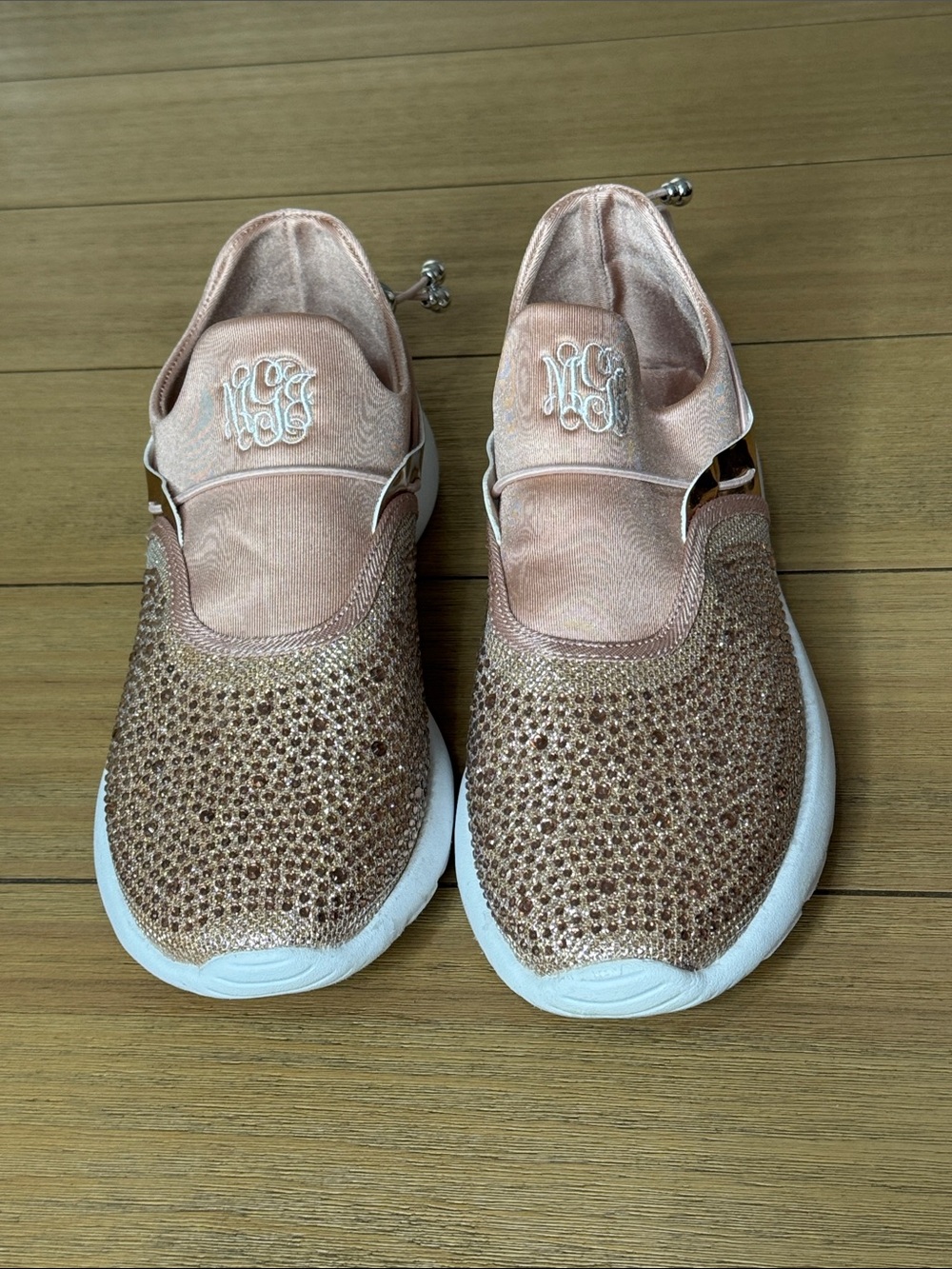 Jordann Rose Gold Rhinestone Slip-On Sneakers Blush Pink Comfort Shoes